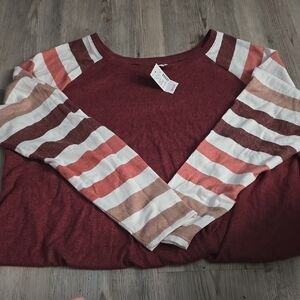 Striped Long Sleeve Top in Red and Pink